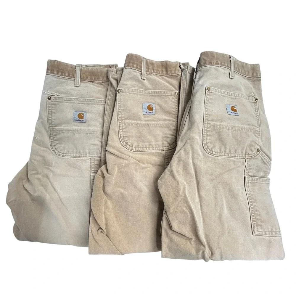 VTG‎ Carhartt Lot 3 USA Double Front Duck Canvas Carpenter Pants 34x30 Dungaree